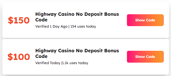 highway casino no deposit bonus codes