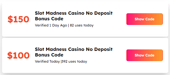 slot madness casino no deposit bonus codes