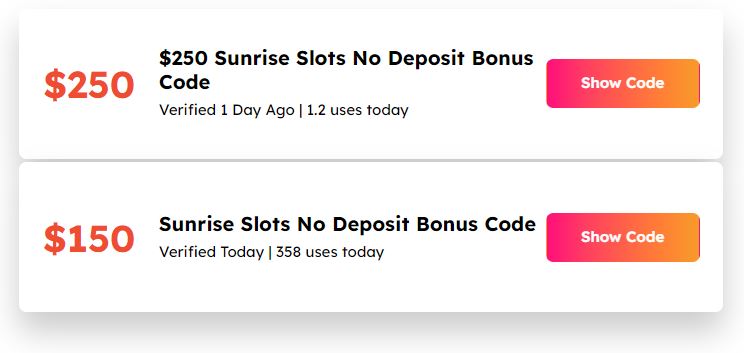 sunrise slots no deposit bonus